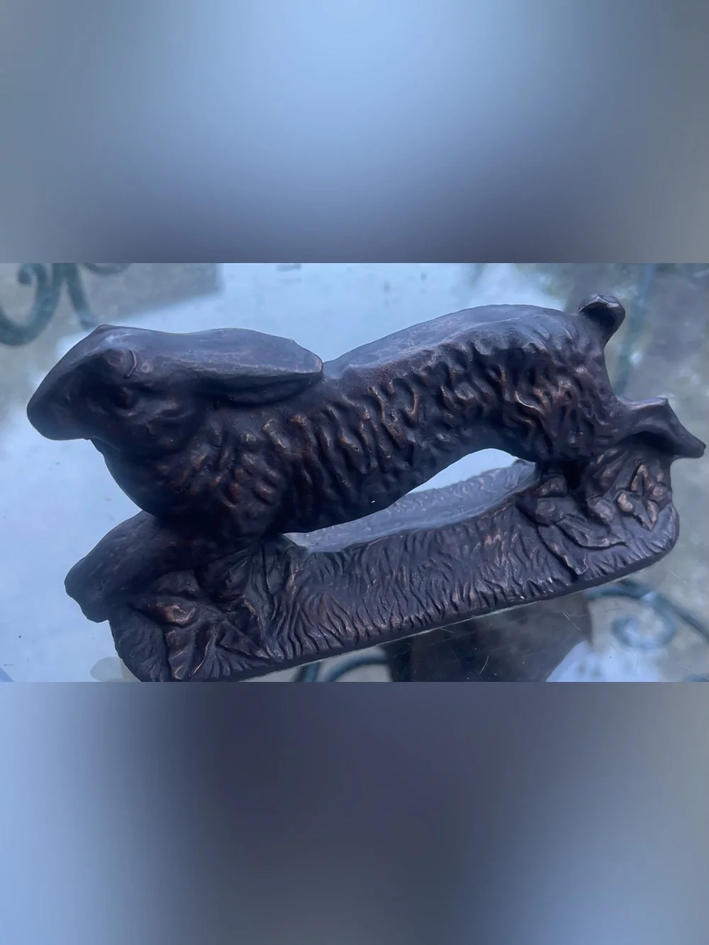Vintage Rabbit Hare Figural Pen Tray Bronze Tone Cast Metal 7” Cottagecore